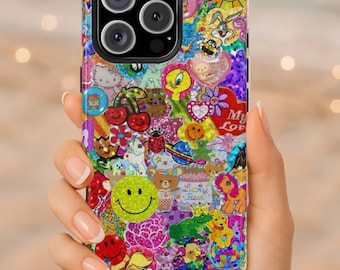 Funda para teléfono Y2K - Collage de pegatinas holográficas retro - iPhone y Samsung