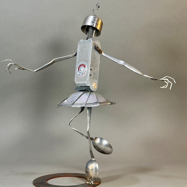 Skipping Found Object Robot Assemblage Sculpture by Jeffery Weatherford Ballet 1