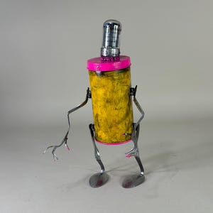 Found Object Robot Assemblage Sculpture, &quot;Pink Lemonade Robot&quot; 2024