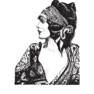 Signed, Giclée, Fine Art Print of an Original Pen and Ink Drawing, "Bohemian Socialite"