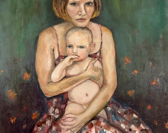 Original, Signed, Oil Painting of a Mother and Child, “Mother”