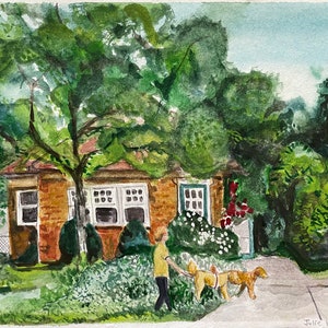 Rural Watercolor Landscape Painting on Paper, “Three Yellow Friends”