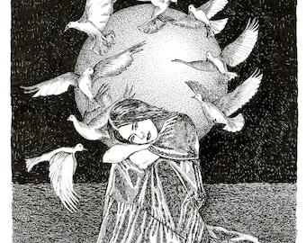 Giclée, Fine Art Print of an Original Pen and Ink Drawing - “Fly Away Dove”