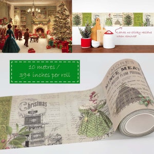 Nastro washi vintage vittoriano Dickens Christmas Carol Holiday per album di ritagli, diari, artigianato, decorazioni per la casa, confezioni regalo, decoupage.