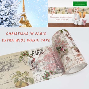 Fita adesiva washi vintage extra larga "Natal em Paris". 10 metros de comprimento para decoração, decoupage, artesanato e borda temporária de papel de parede.