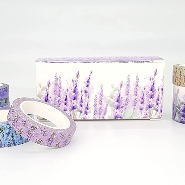 Lavender washi Tape Box Set. for scrapbooks, Crafts, Decoupage, Decorating and Gift Wrapping and DIY Cards