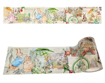 Extra Breites 10cm Washi Tape von Peter Rabbit Garten für Scrapbooking, Journals, Wanddekoration und Bastelarbeiten