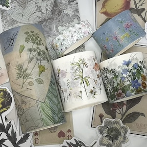 Natuurlijke wilde bloemen cottagecore washitape, gestanste stickers en stickerlabels. INCL extra brede en extra lange bandjes!