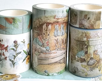 Peter Rabbit washi tapes Set of 5 Rolls. Extra Wide and Long (394&quot;) Rolls. for scrapbooks, Gift Wrapping, Decoupage, Crafts and Decorating