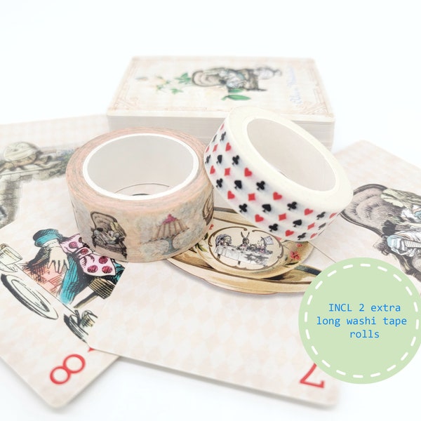 Alice in Wonderland Set of Playing Cards (Vintage Theme Playing Cards with Washi Tapes). For tea party table decor, poker card games