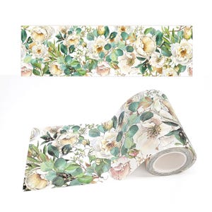 Extra breites weißes Washi Tape mit Blumenmuster, Kamelien, Washi Tape für Scrapbooks DIY-Dekoration, Wandkunst, Scrapbooking, Wallpaper Bordüre. Keine klebrigen Rückstände!