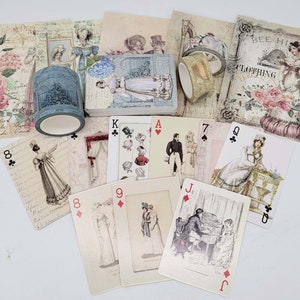 Taśmy washi z motywem ogrodu Regency Jane Austen, zestaw kart do gry i papierów do scrapbookingu do dzienników w stylu rustykalnym, dekorowania, rękodzieła