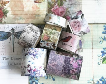 Vintage Antique Roses and Florals washi Tape (7 Rolls), Sticker Sheets and Scrapbook Paper Set.