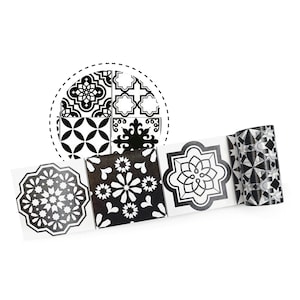 Nastro washi retrò con motivi di piastrelle spagnole in bianco e nero. Extra largo 3,6 pollici (9,2 cm)