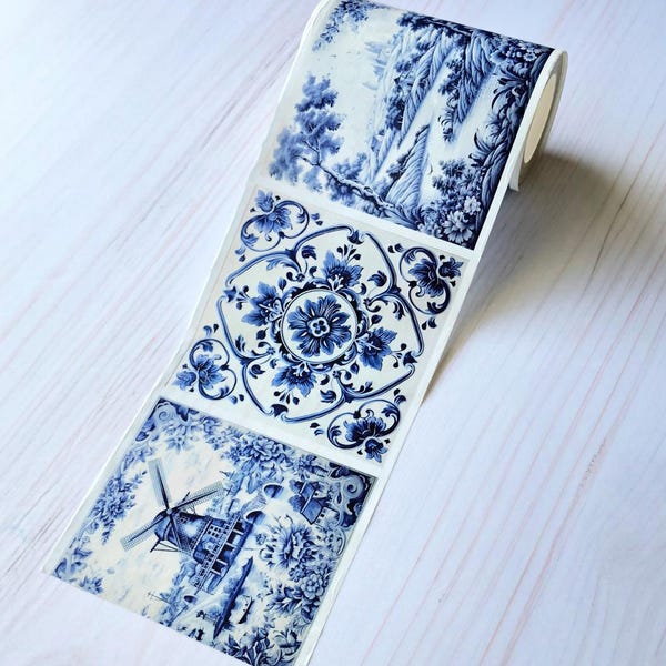Cinta adhesiva decorativa azul de Delft: Cinta extra ancha para scrapbooking (8,9 cm / 3,5 pulgadas)