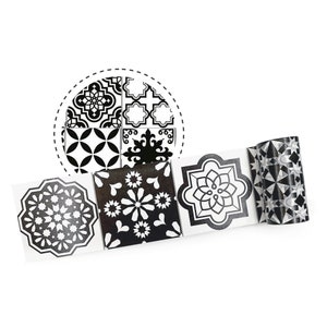 Retro zwart-wit Spaanse mediterrane tegelpatronen washitape. Extra breed: 9,2 cm (3,6 inch)