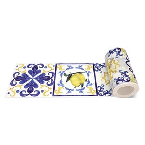 Tile Pattern Washi Tape (Blue & Yellow Lemons Italian Amalfi Tiles washi Sticker Tape (Extra Wide 10cm))…