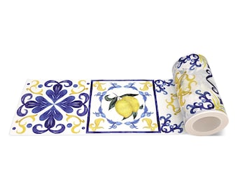 Tile Pattern Washi Tape (Blue & Yellow Lemons Italian Amalfi Coast Tiles  (Extra Wide 10cm). Easy to use leaves no sticky residue