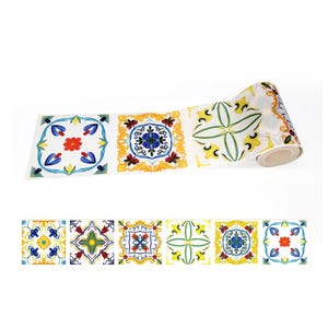 Cinta adhesiva washi con diseño de azulejos italianos, portugueses y mediterráneos, rollo de cinta adhesiva reposicionable de 10 cm (4 pulgadas) de ancho extra - Serenity Fair