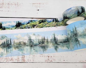 Conjunto de fitas adesivas decorativas com estampa de montanha e floresta, para scrapbooking e artesanato, rolos de 10 metros / 33 pés de comprimento.