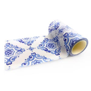 Marokkaans mediterraan blauwe en witte tegels patroon washitape, extra breed 10 cm herpositioneerbare stickertaperol