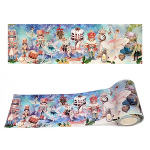 Fita washi vintage de Natal extra larga de 10 cm / 4 polegadas (Nutcracker Sugar Plum Fairies) para diários, álbuns de recortes, decoração e artesanato