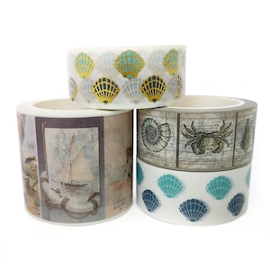 Meer Strand Segelboote und Anker Washi Tape Set mit 4 Rollen. inkl extra langem Band 10 m.  Für Scrapbooking, Geschenkverpackungen, Bastelarbeiten und Serviettentechnik