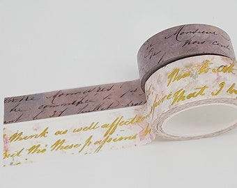 Handgeschriebenes Skript Kalligraphie Washi Tape Set. Goldfolie, Extra Lange Rollen von 10 Metern. Für Scrapbooking, Decoupage und Bastelarbeiten