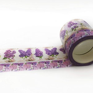 Vintage Spring Lilacs & Purple Hydrangeas Florals washi cinta adhesiva conjunto de 2 rollos. Extralargo 10 metros/ 394" por rollo