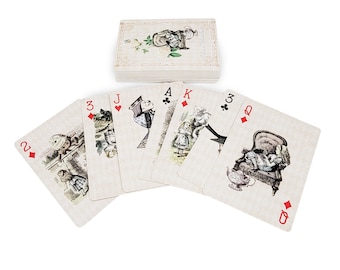 Vintage style Alice’s Adventures in Wonderland Queen of Hearts Vintage Playing Cards Deck for Tea Party Games, Decorations and Crafts
