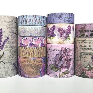 Lavender, Hydrangea, Lilacs, Wisteria, & Other Purple Flowers Themed washi Tapes. Set of 11 Extra Long (10 m/394") Rolls.