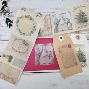 Vintage viktorianische Weihnachts Washi Aufkleber - Kussschnitt. Beschreibbar, wiederverwendbar, hinterlässt keine klebrigen Rückstände. 2 Rollen / über 150 Sticker