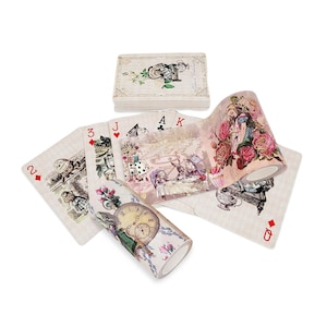 Cartas de baralho estilo vintage Alice's Adventures in Wonderland, conjunto de fitas washi extra largas para decoração de festas, jogos, artesanato e decoração