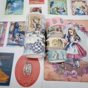 Encantadoras cintas washi de Alicia en el país de las maravillas y pegatinas troqueladas para diario, decoupage, álbumes de recortes, decoración artesanal