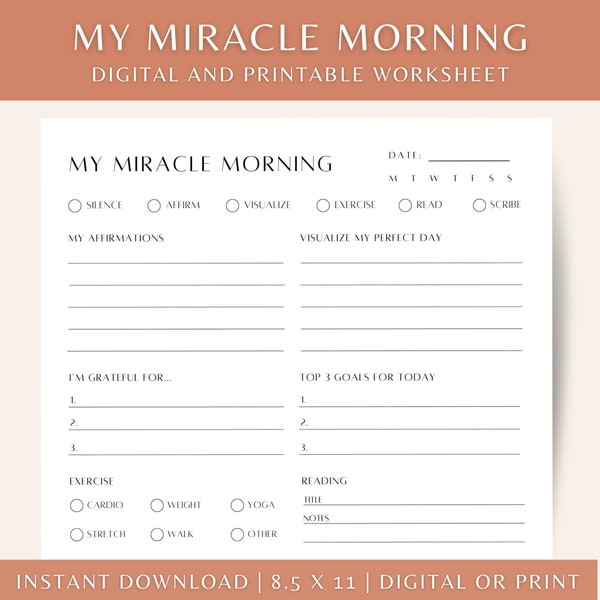 Miracle Morning Printable, Miracle Morning Journal, Miracle Morning Tracker, Morning Routine Planner, Morning Habit Tracker, SAVERS Journal