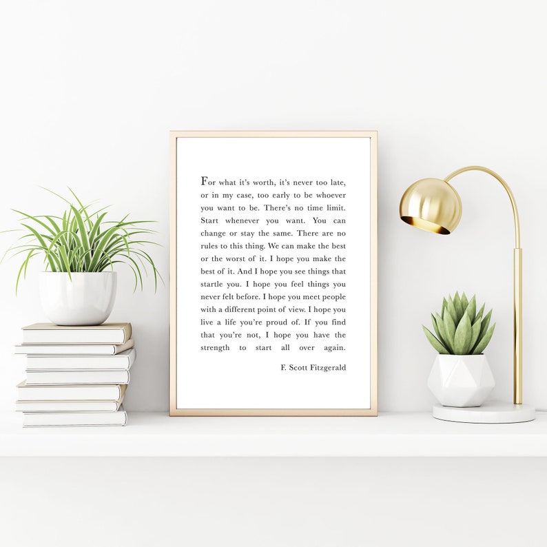 F Scott Fitzgerald For What It's Worth Quote Print Etsy