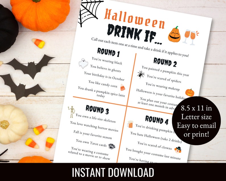 Halloween Drink If Game Halloween Drinking Game for Adults Etsy