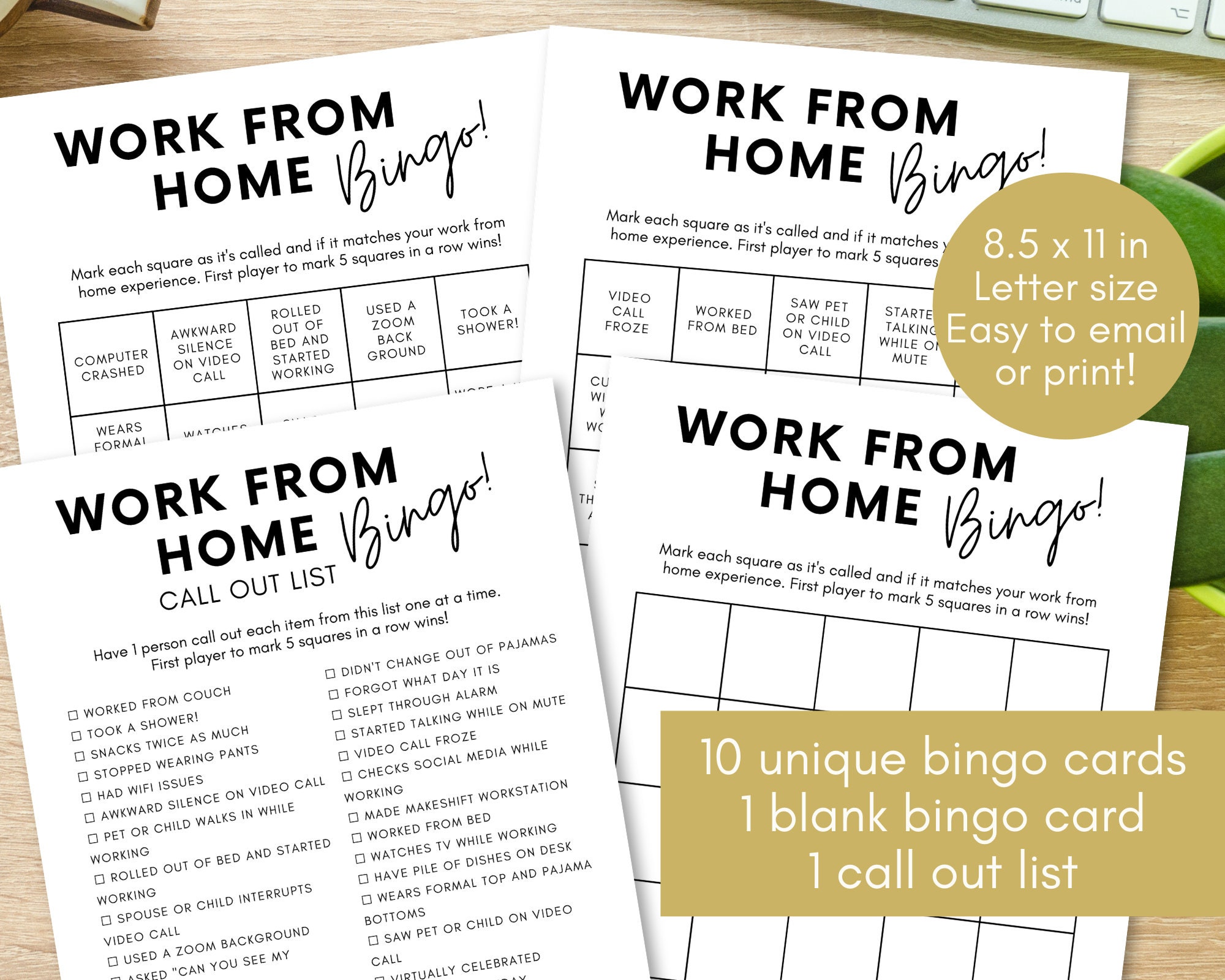Work From Home Bingo WFH Bingo Work Party Game Office Etsy