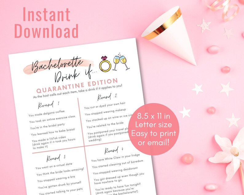 Quarantine Bachelorette Party Drink If Game Virtual Etsy