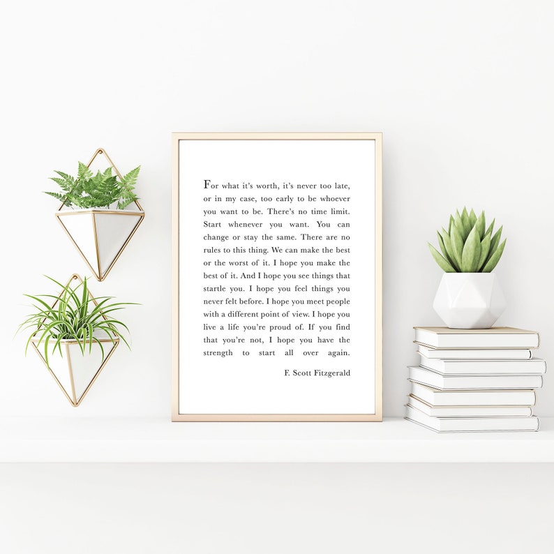 F Scott Fitzgerald For What It's Worth Quote Print Etsy