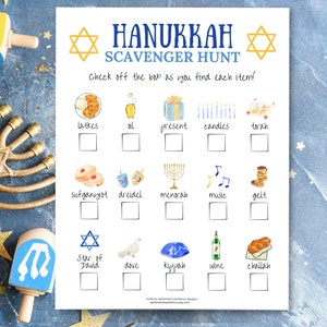 Hanukkah Scavenger Hunt, Hanukkah Kids Game, Hanukkah Kids Activity, Jewish Game, Jewish Printable, Chanukah Scavenger Hunt, Jewish Holiday