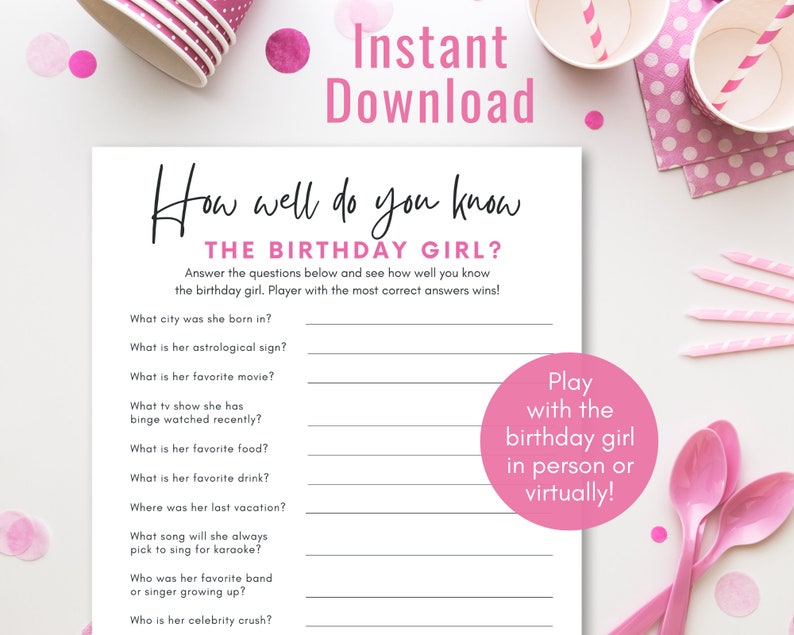 How Well Do You Know the Birthday Girl Game Adult Birthday - Etsy