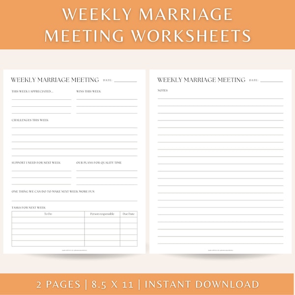 Weekly Marriage Meeting Printable, Weekly Marriage Check-in Worksheet, Relationship Check-in Template, Weekly Couples Meeting Printable