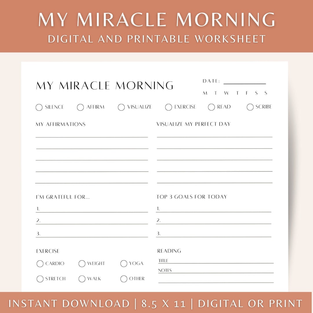Miracle Morning Printable, Miracle Morning Journal, Miracle Morning ...