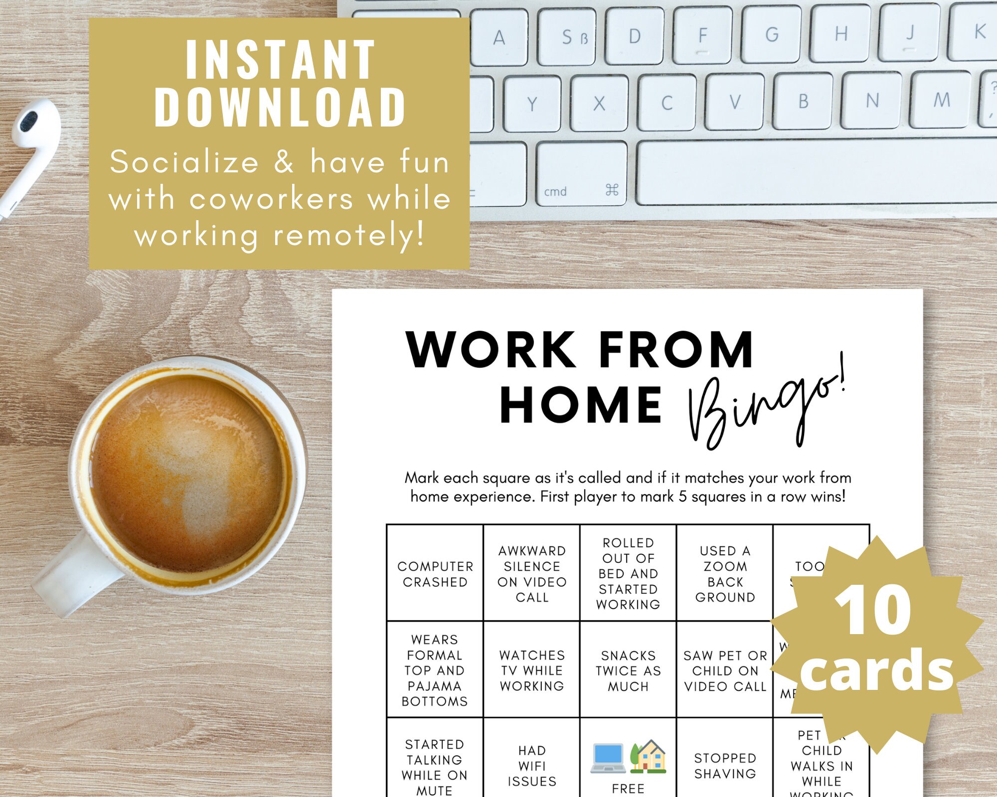 Work From Home Bingo WFH Bingo Work Party Game Office Etsy