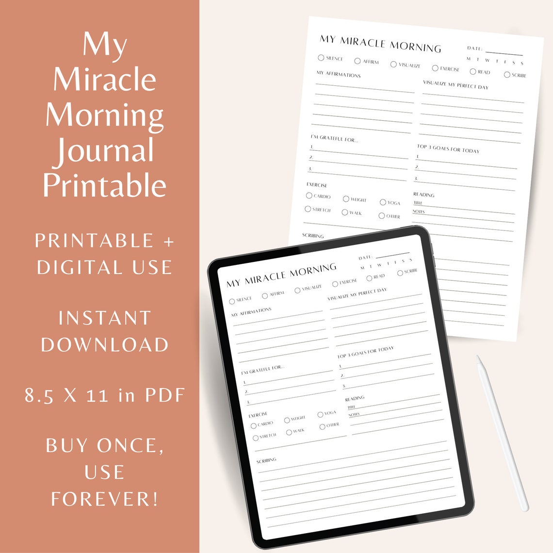 Miracle Morning Printable, Miracle Morning Journal, Miracle Morning Tracker, Morning Routine ...