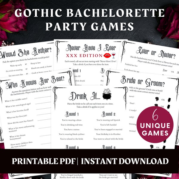 Gothic Bachelorette Party Games Bundle, Halloween Bachelorette Games, Gothic Bridal Shower Games, Boochelorette, Witch Bachelorette Games