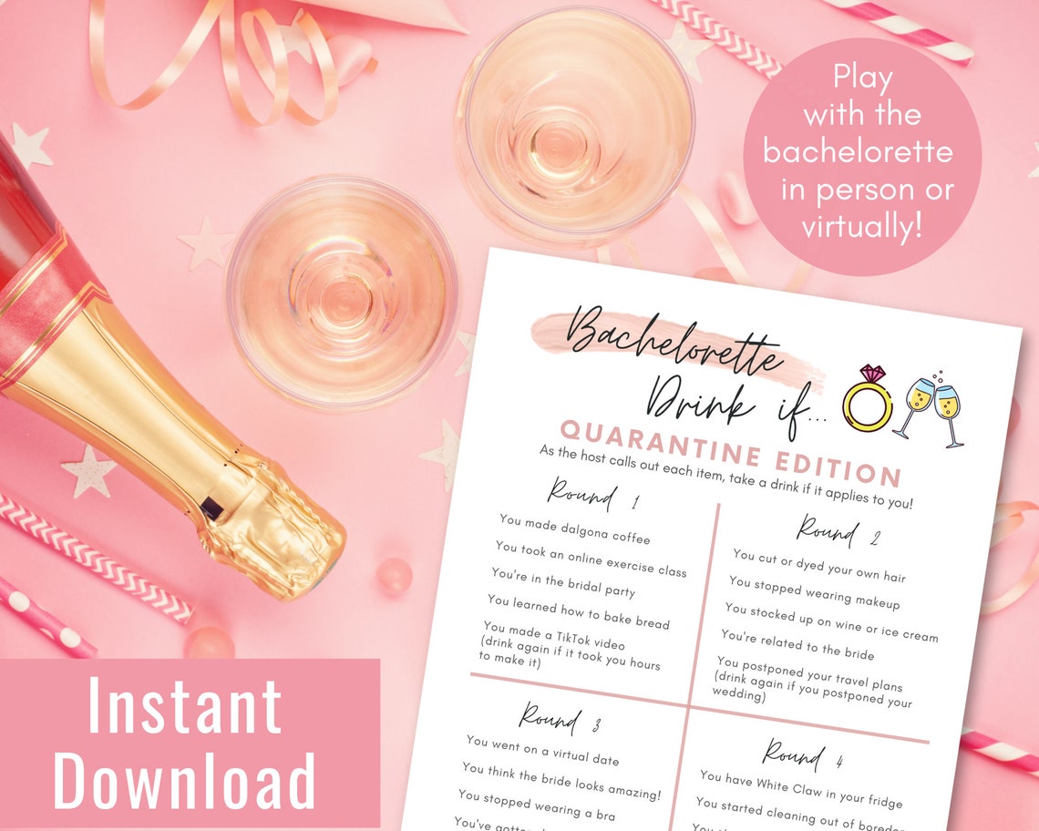 Quarantine Bachelorette Party Drink If Game Virtual Etsy