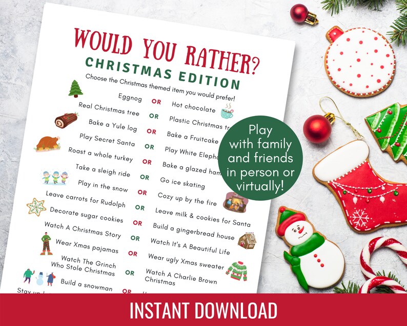 Christmas Would You Rather Holiday Would You Rather | Etsy