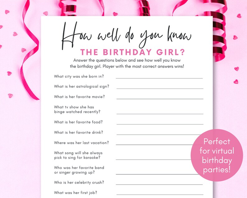 How Well Do You Know the Birthday Girl Game Adult Birthday | Etsy